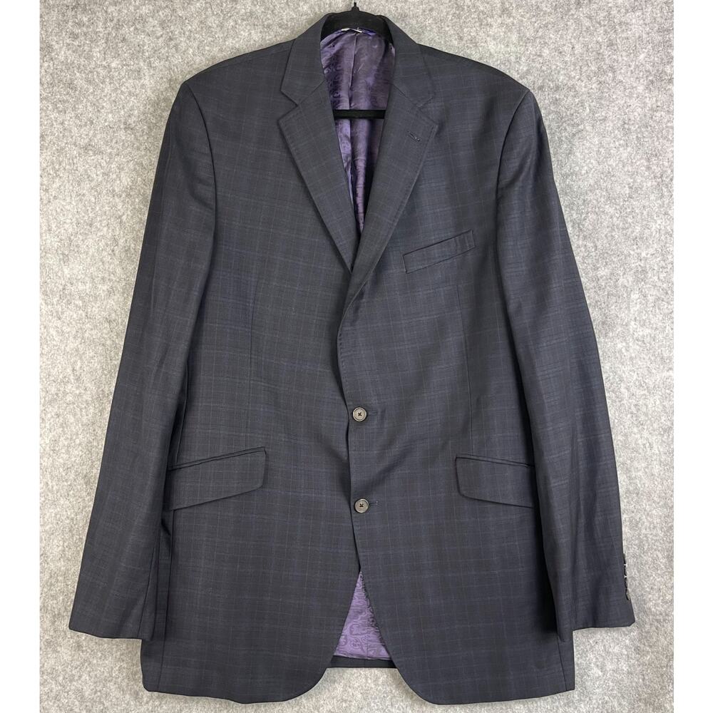 Ted Baker Endurance Blazer Sport Coat Mens 46XL Blue Gray Plaid Wool 2 Button